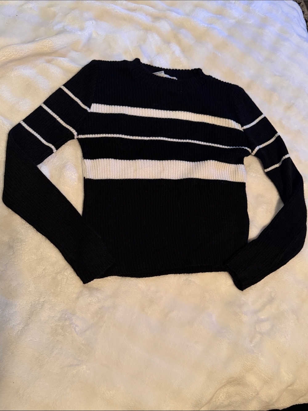 Cotton Emporium Black & White Striped Kids Crewneck Sweater